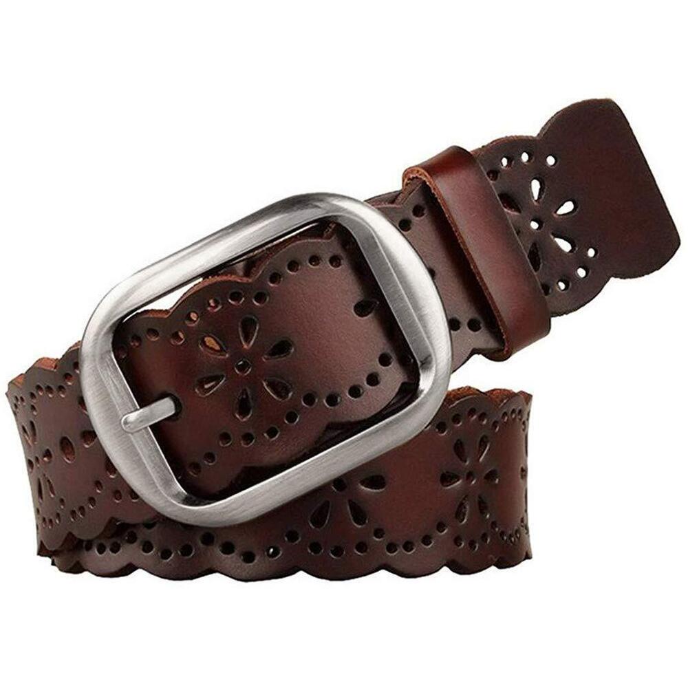 Women’s Hollow Flower Genuine Cowhide Leather Belt With Alloy Buckle
